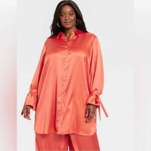 ✨target x sammy b black history month orange silky long sleeve button up blouse✨